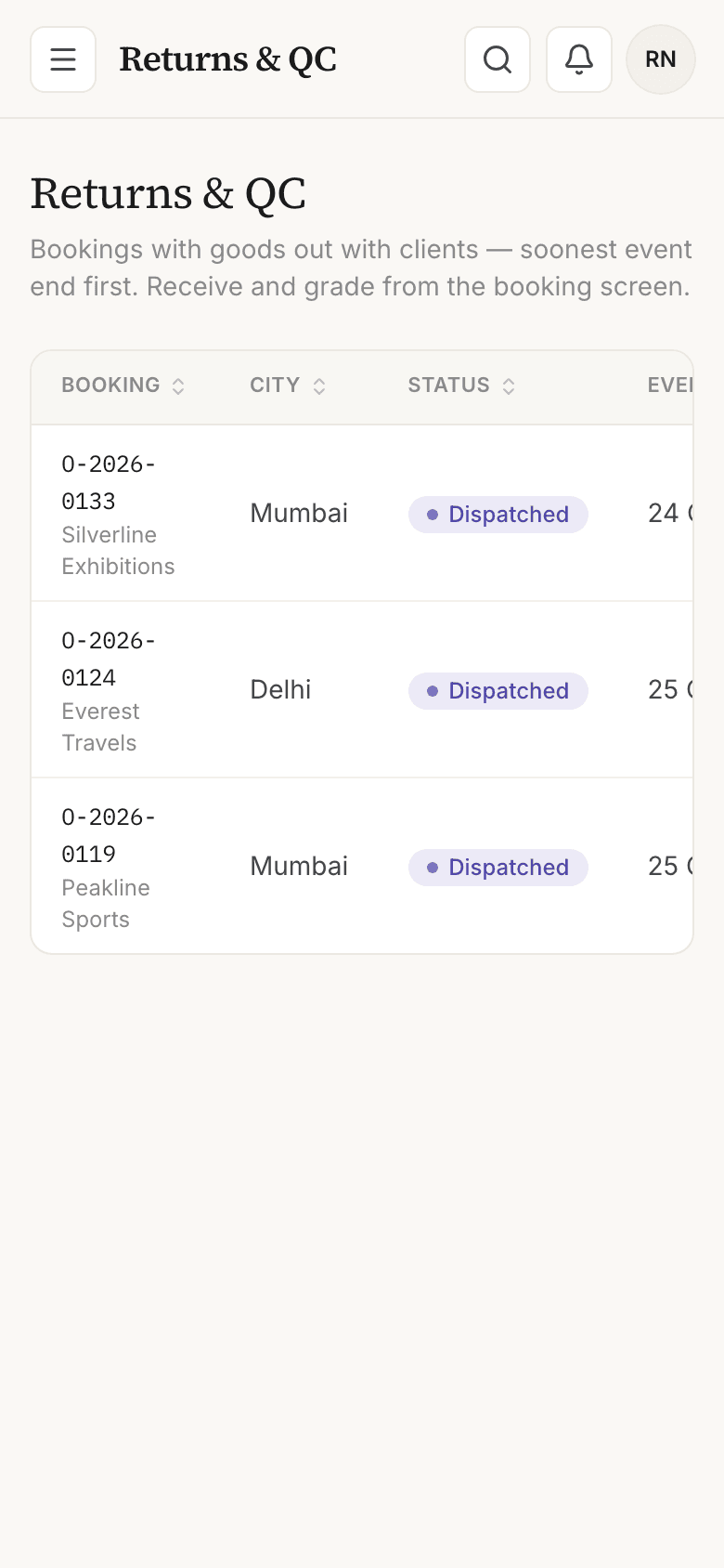 The returns worklist on a phone
